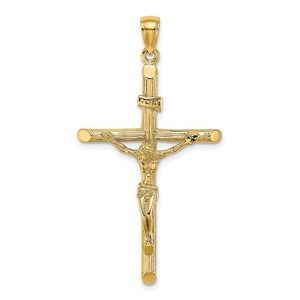 Million Charms 14K Textured Religious Crucifix Necklace Charm Pendant